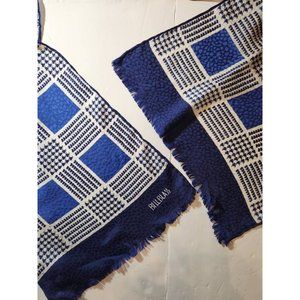 Vintage Bill Blass Navy Blue Green White Houndstooth Abstract Silk Neck Scarf Wr